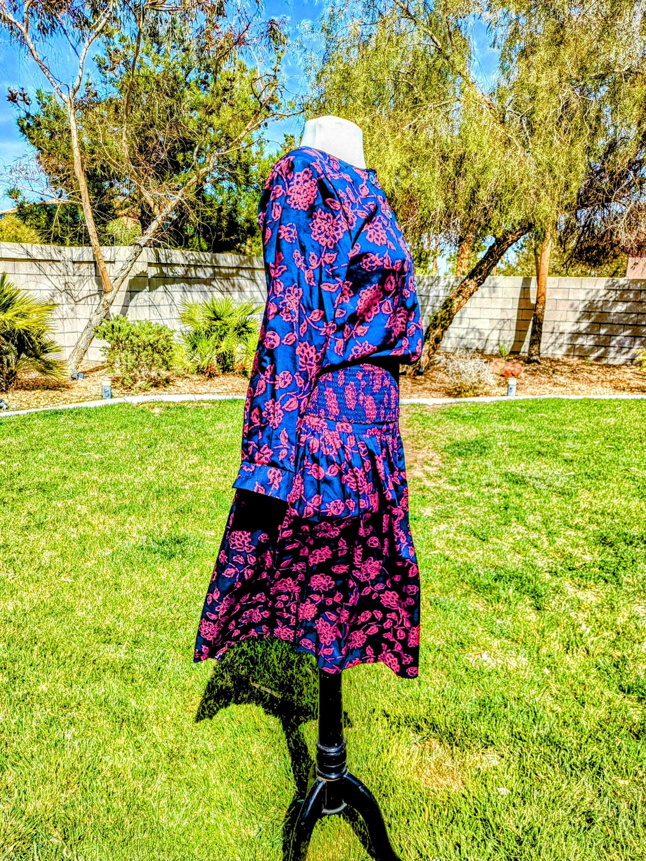 Vintage 1980s VTG Cynthia Howie Buhon Floral 2pc Top+Maxi Dress Set Size XS / US 0-2 / IT 36-38 - 4 Thumbnail