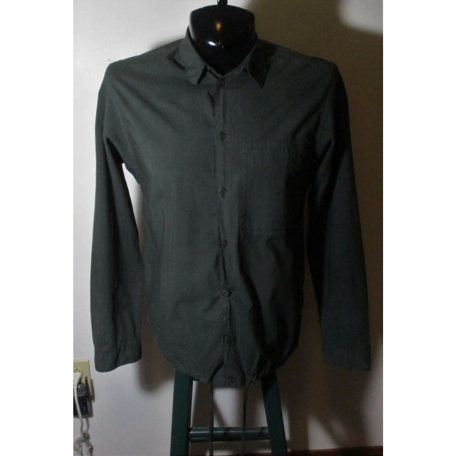 image of Men's Helmut Lang Green "drawstring Waist" Long Sleeve Shirt Size S NWOT in White