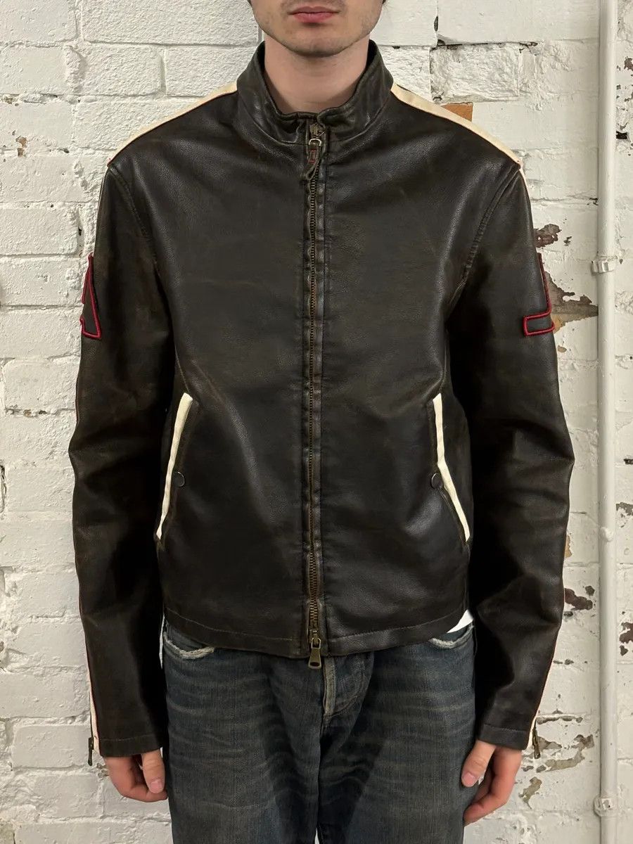 Armani 2000s Armani AJ Classic Biker Brown Leather Jacket Size US M / EU 48-50 / 2 - 2 Thumbnail