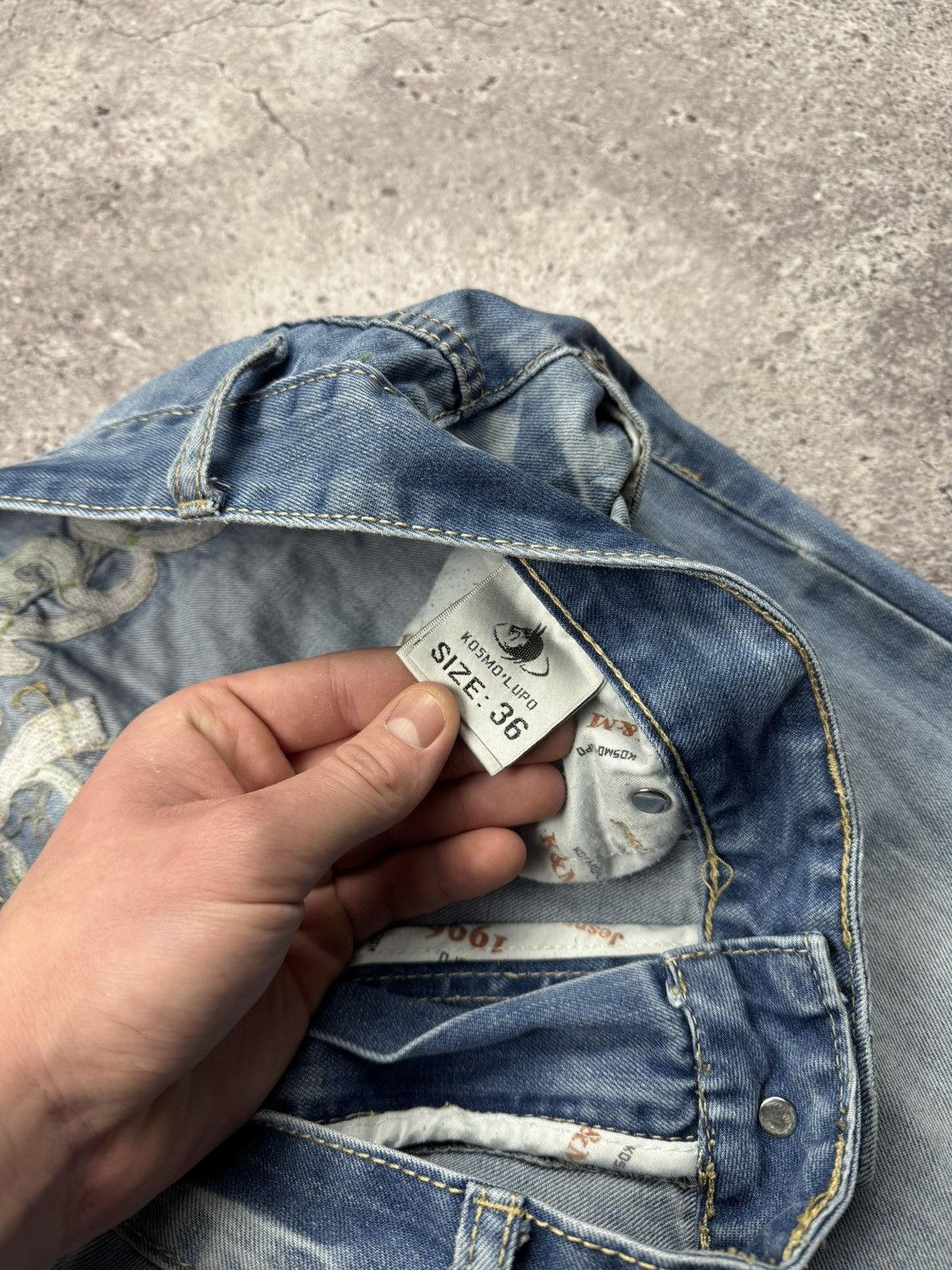 Japanese Brand Y2K Kosmo Lupo Jeans Panther Logo Back Washed Denim Ed Hardy Size US 36 / EU 52 - 15 Thumbnail