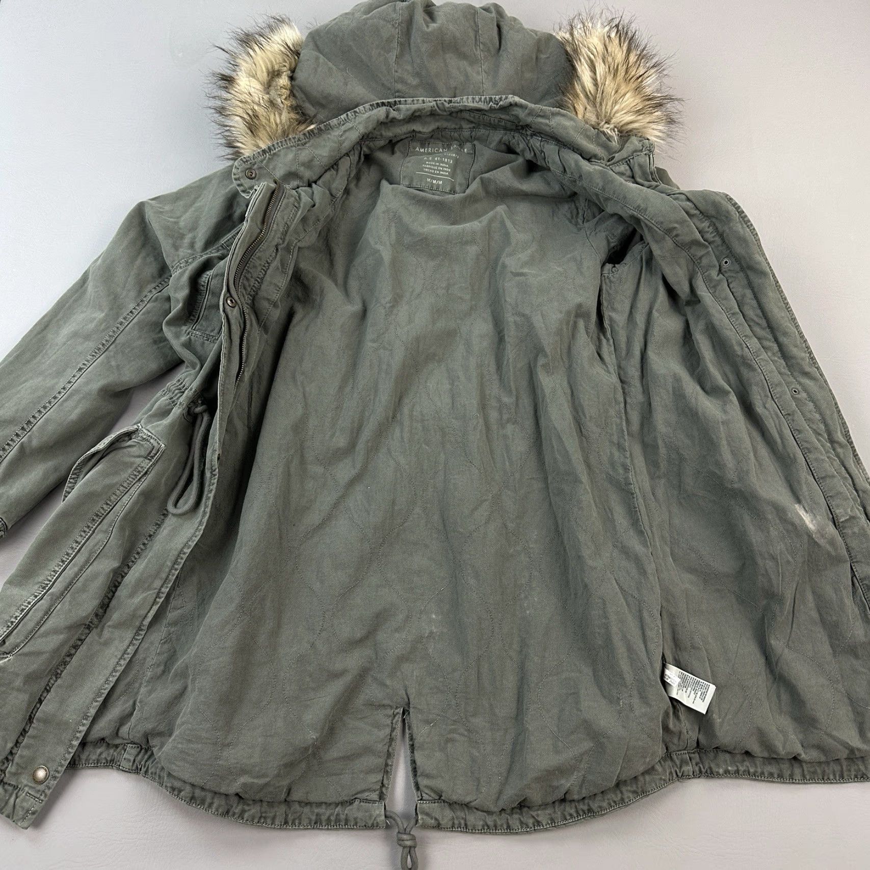 American Eagle Outfitters American Eagle Jacket Womens Medium Olive Hooded Fur Trim Utility Military Parka Size M / US 6-8 / IT 42-44 - 5 Thumbnail