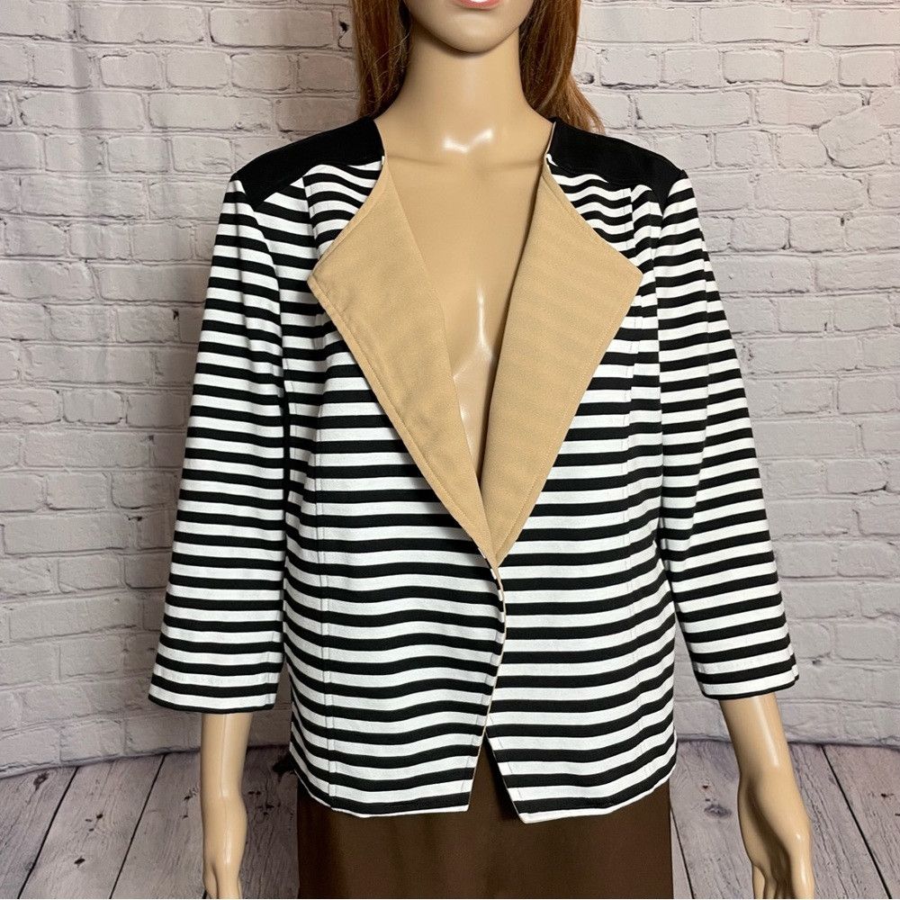 Chicos New Chico's Striped Blocked Moto Jacket Size 1 US M Size M / US 6-8 / IT 42-44 - 4 Thumbnail