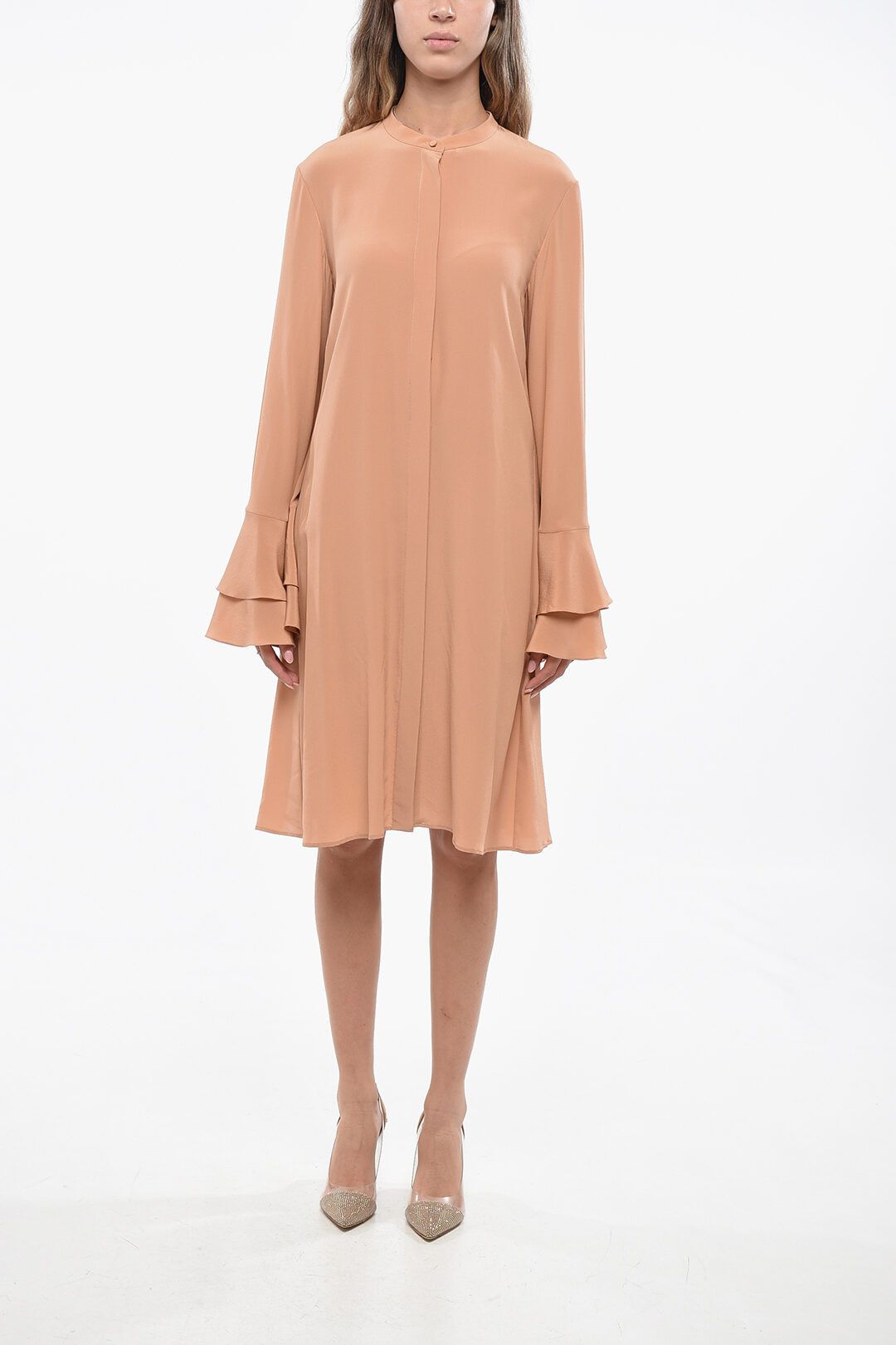 Chloe og1mm1125 Silk Shirtdress in Beige Size M / US 6-8 / IT 42-44 - 1 Thumbnail