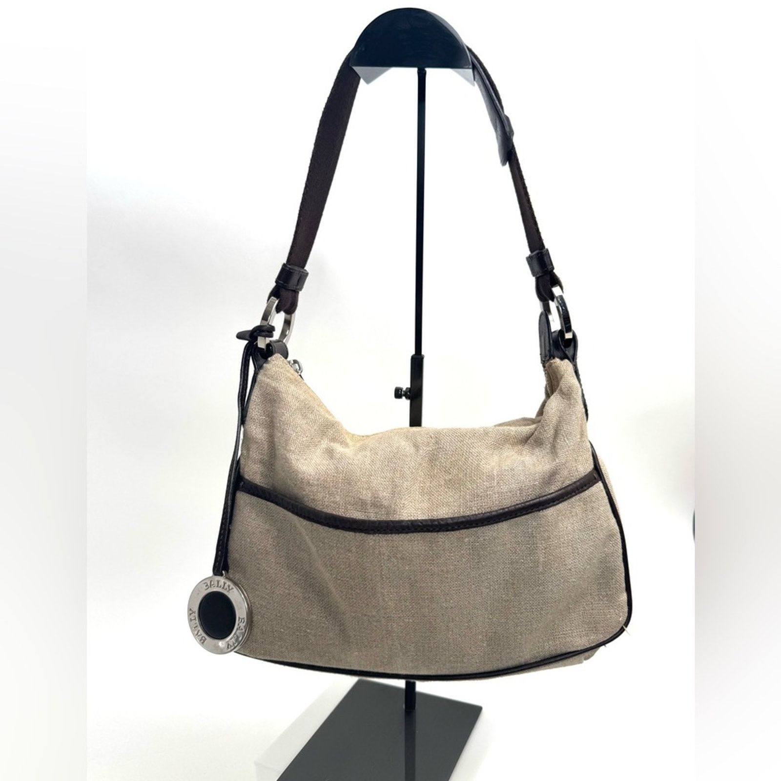 Bally Bally linen shoulder bag /leather piping/web strap Size ONE SIZE - 2 Thumbnail