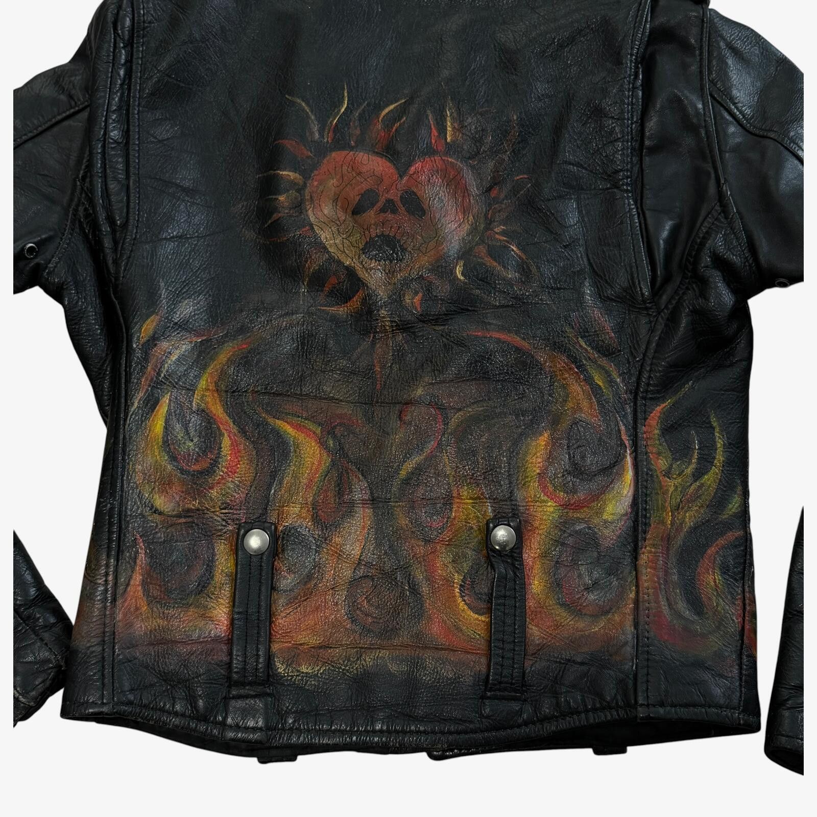 Harley Davidson 1970s Vintage Hand Painted Harley Davidson Leather Jacket 34 Size US XS / EU 42 / 0 - 3 Thumbnail