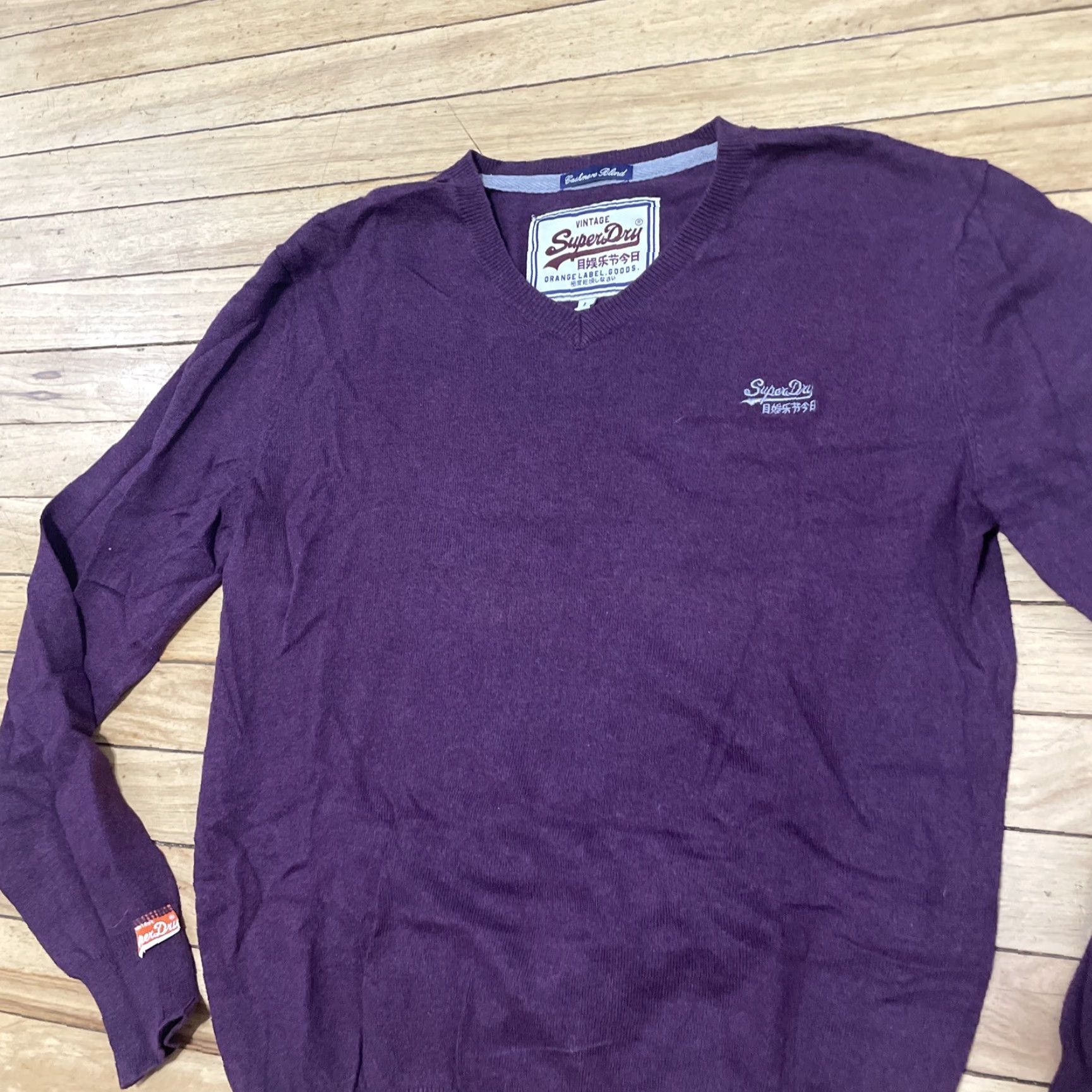 Superdry SUPERDRY Sweater Men L Maroon Red Cashmere Blend VNeck Pullover Logo Streetwear Size US L / EU 52-54 / 3 - 3 Thumbnail