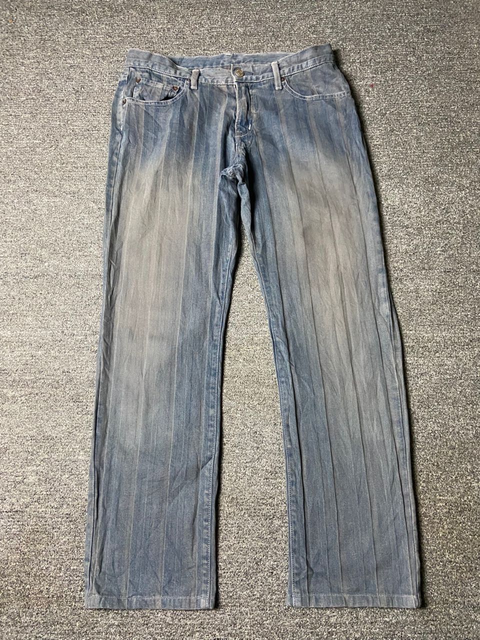 Japanese Brand Blue Way Modern Vintage Crinkled Straight Cut Jeans (165) Size US 33 - 1 Thumbnail