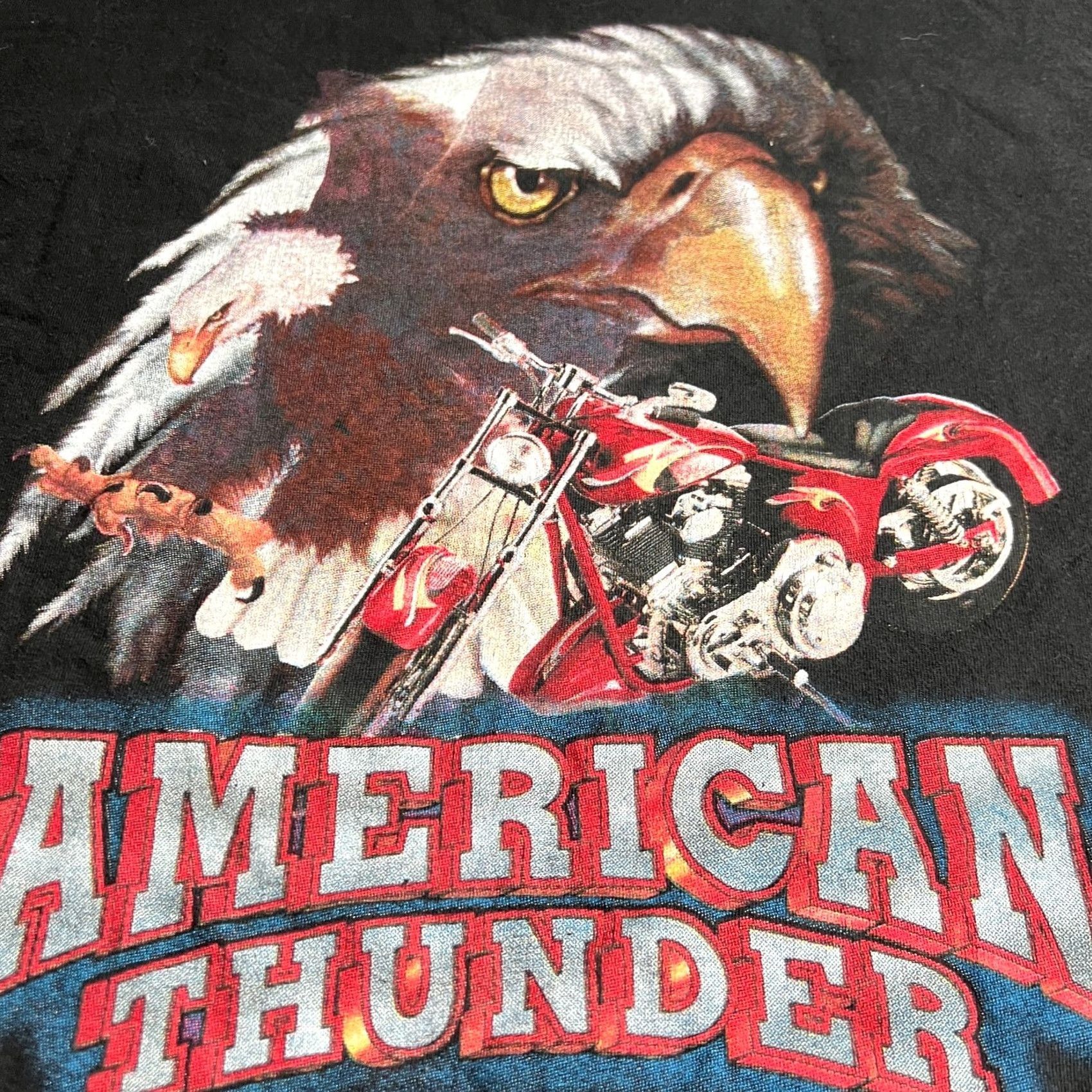Tultex VINTAGE American Thunder Bald Eagle Motorcycle T-Shirt Tultex Black 2XL USA 90s Mens Short Sleeve Crew Neck Cotton T-Shirt Size US XXL / EU 58 / 5 - 5 Thumbnail