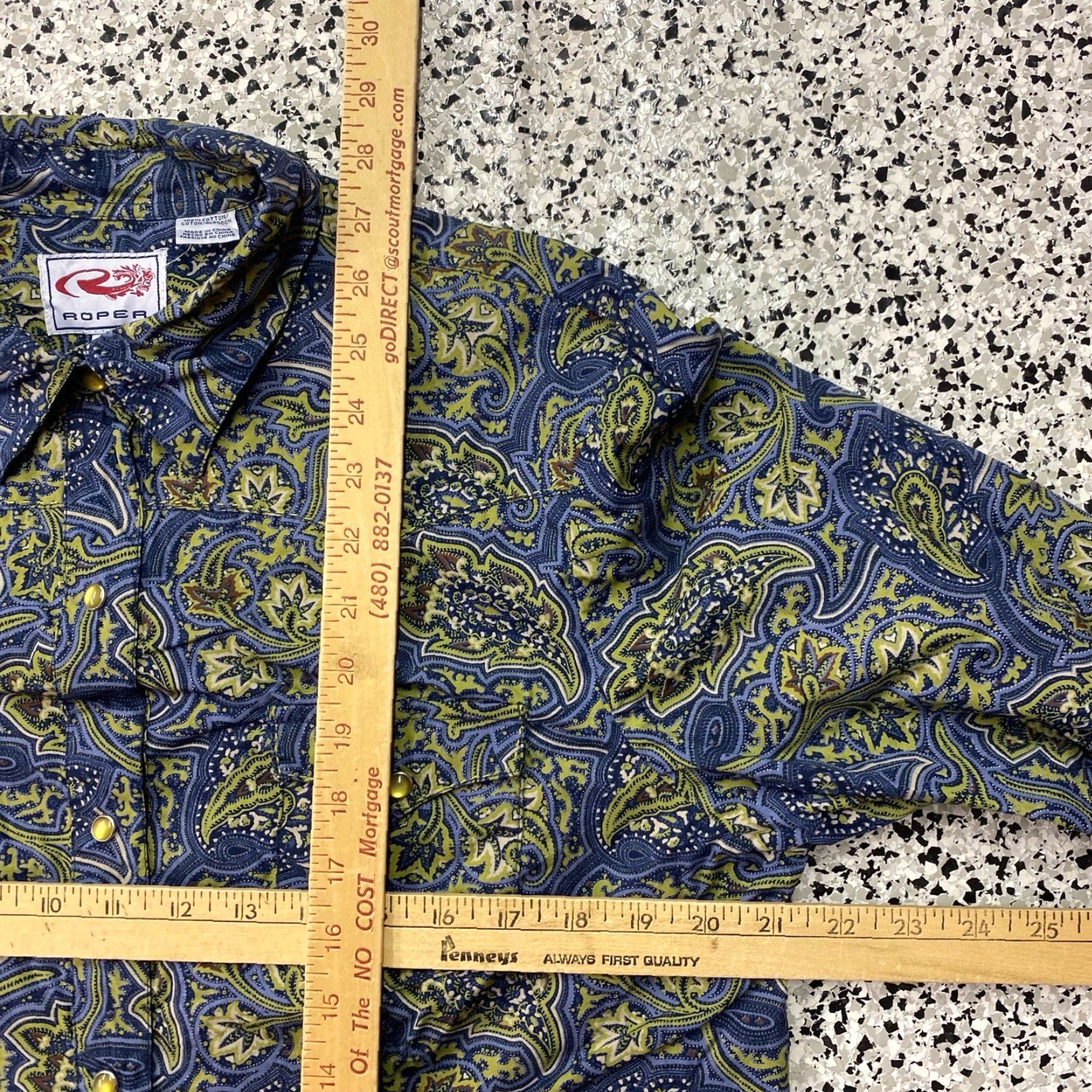 Roper Roper Women's Shirt XL L/S Pearl Snap Up Western Paisley Blue Green Multicolor Mens? (Error) Size XL / US 12-14 / IT 48-50 - 3 Thumbnail