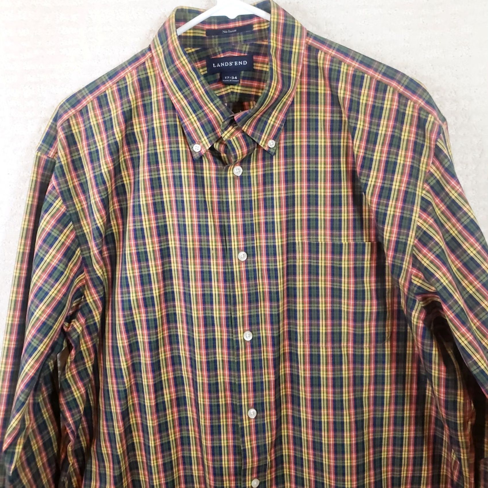 Lands' End Lands End Shirt Men's Red Green Yellow Plaid Button Down No Iron 17 34 Size US XL / EU 56 / 4 - 2 Thumbnail