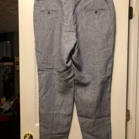 Black Brown 1826 black brown 1826 men's gray 100%linen pants size: 42/30 Size 42R - 3 Thumbnail