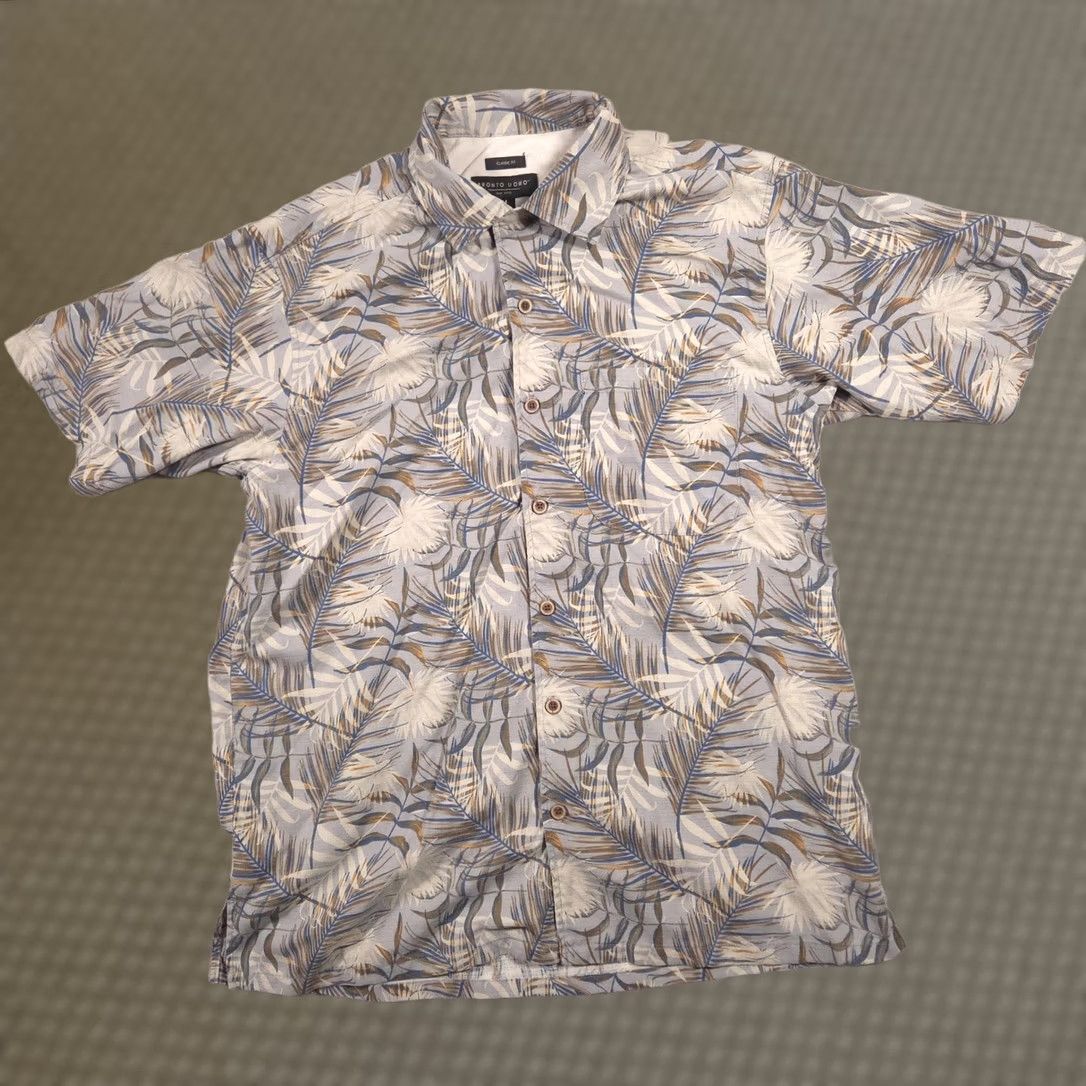 Pronto Uomo Pronto Uomo Shirt Mens M Gray Hawaiian Silk Blend Button Front Short Sleeve Size US M / EU 48-50 / 2 - 1 Thumbnail