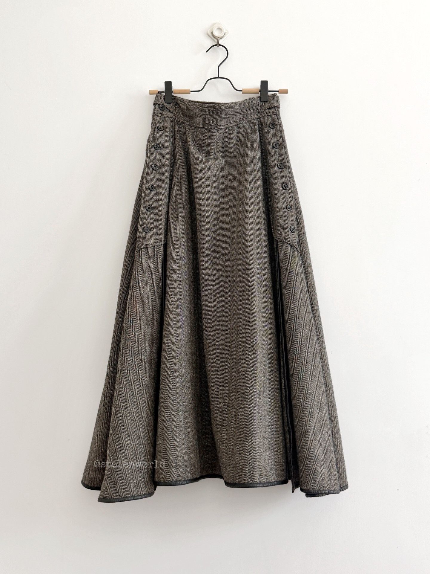 Kapital gray houndstooth wool skirt with buttons Size 23" - 1 Thumbnail