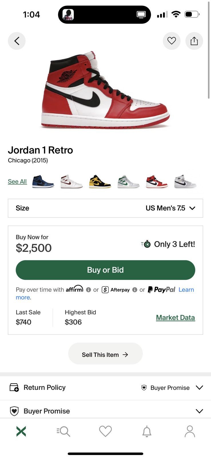 Jordan Brand Air Jordan Retro 1 Chicago (2015) Mens Size 7.5 Size US 7.5 / EU 40-41 - 11 Thumbnail