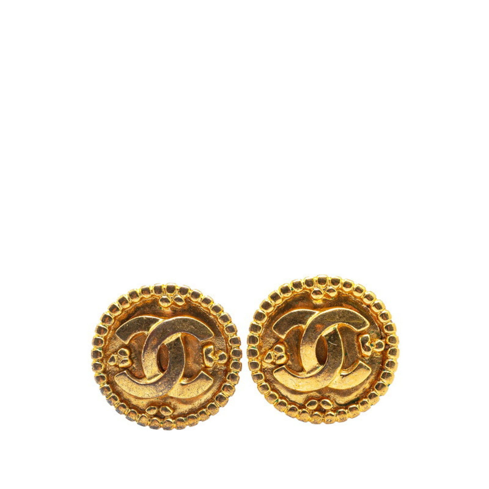 Chanel Chanel Coco Mark Round Earrings, Gold Plated, Women's, CHANEL Size ONE SIZE - 1 Thumbnail
