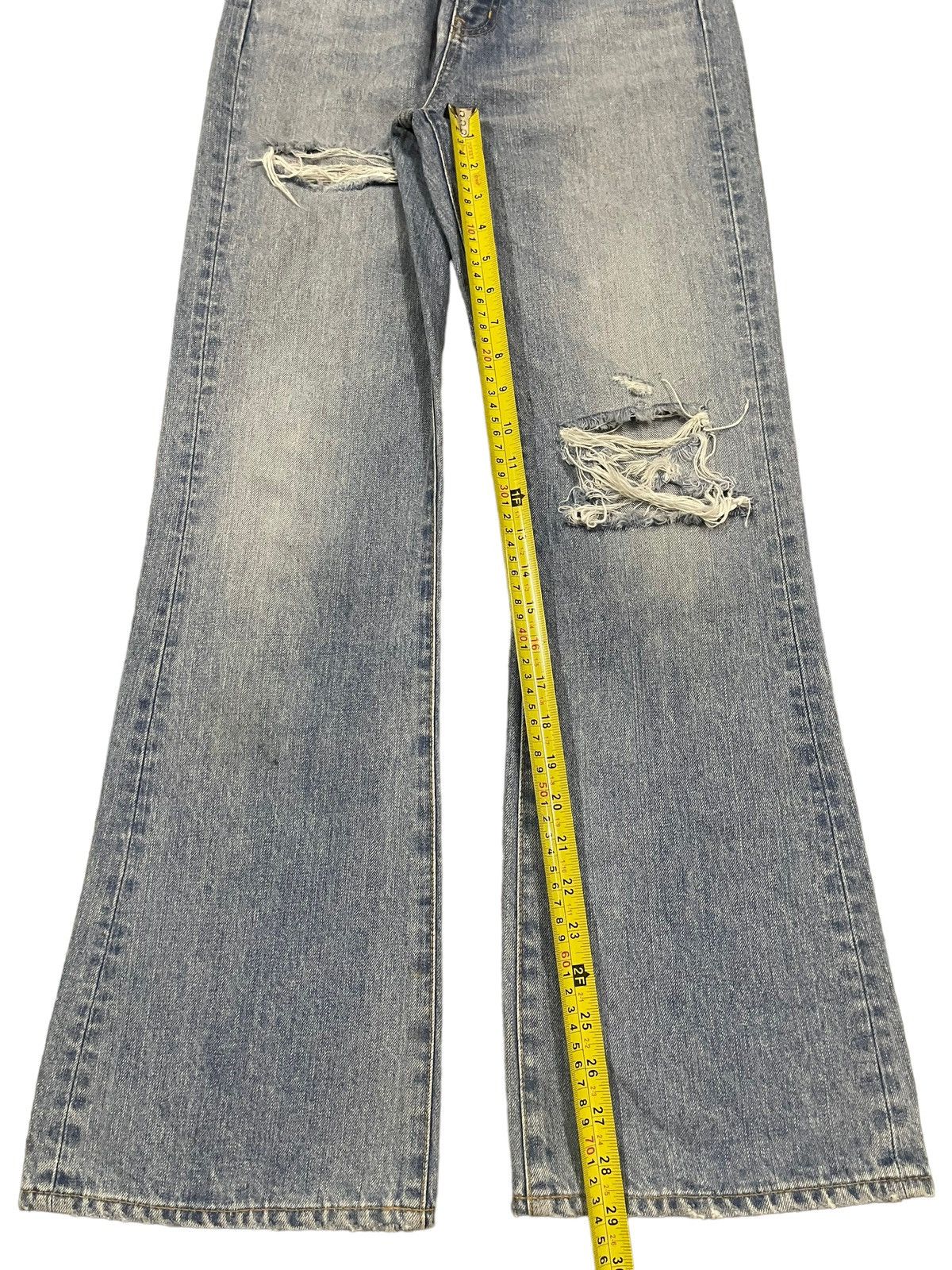 In The Attic Vintage Japanese Brand Blue Wash Distressed Flare Jeans Size US 28 / EU 44 - 12 Thumbnail