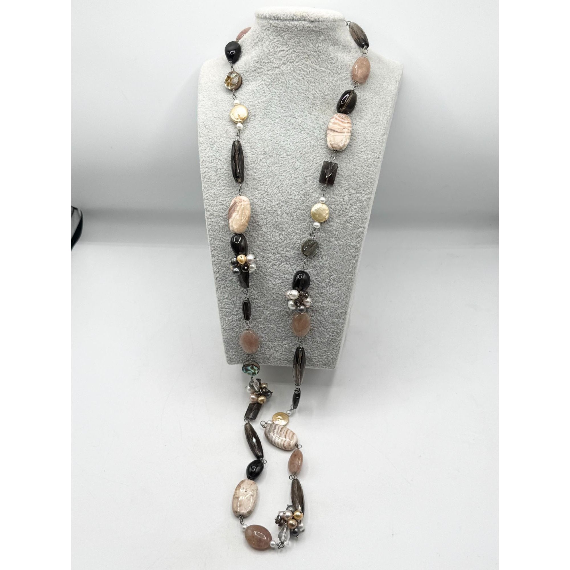 Vintage Genuine Pearl Agate Smokey Quartz Abalone Shell & MOP Long B Size ONE SIZE - 5 Thumbnail