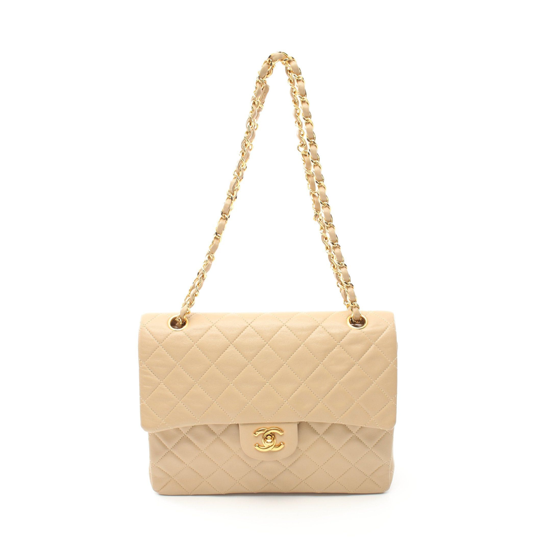 Chanel Chanel Matelasse Double Flap Chain Shoulder Bag Lambskin Beige Gold Hardware Size ONE SIZE - 1 Thumbnail
