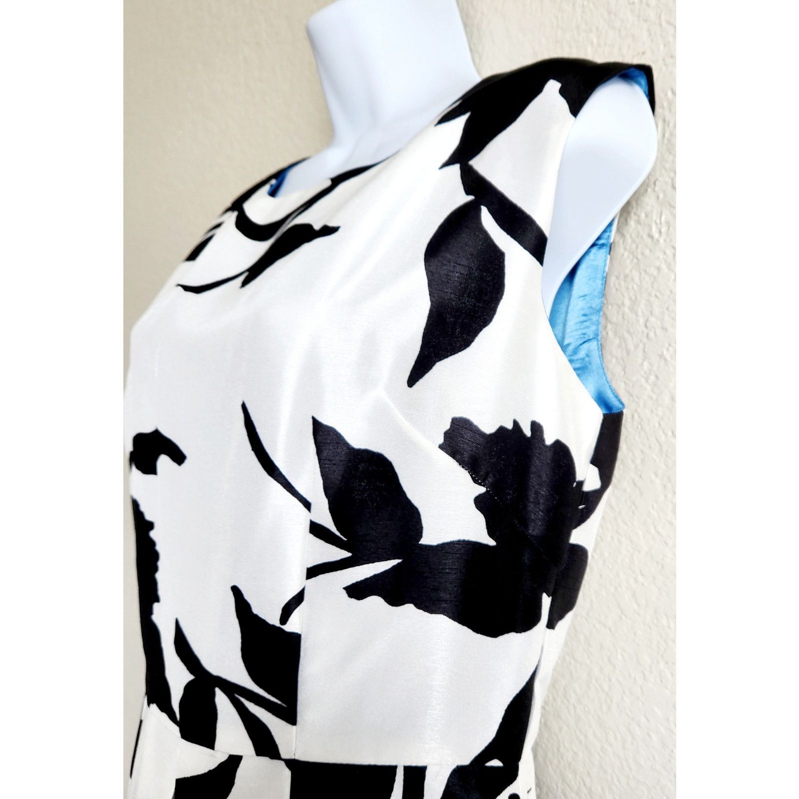 Other Julian Taylor New York White Black Floral A-Line Dress 10 Size L / US 10 / IT 46 - 2 Thumbnail