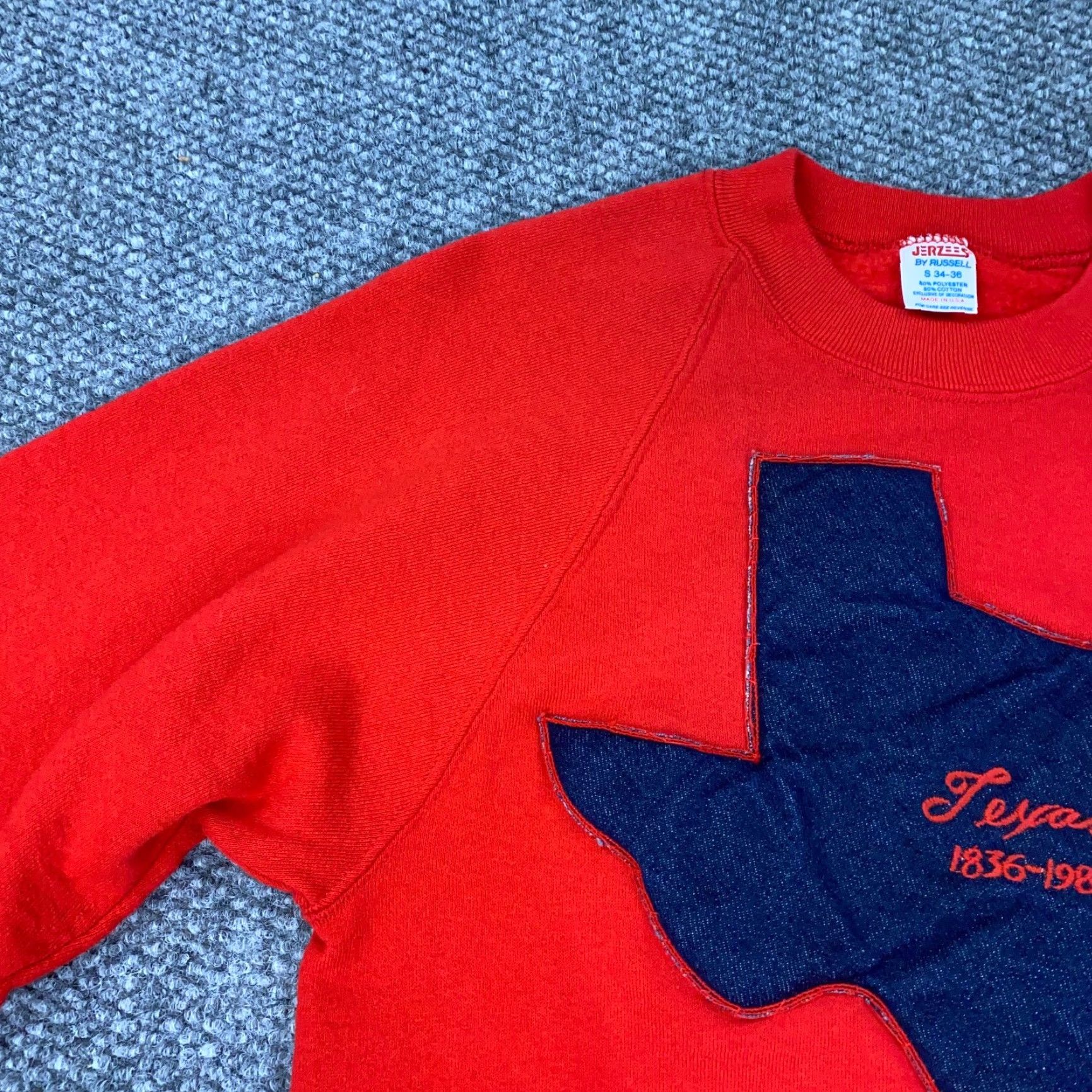 Jerzees VTG Texas Sweatshirt Womens Small Red Puffy Denim 3D Embroidery 150 Year 80s USA Size S / US 4 / IT 40 - 6 Thumbnail