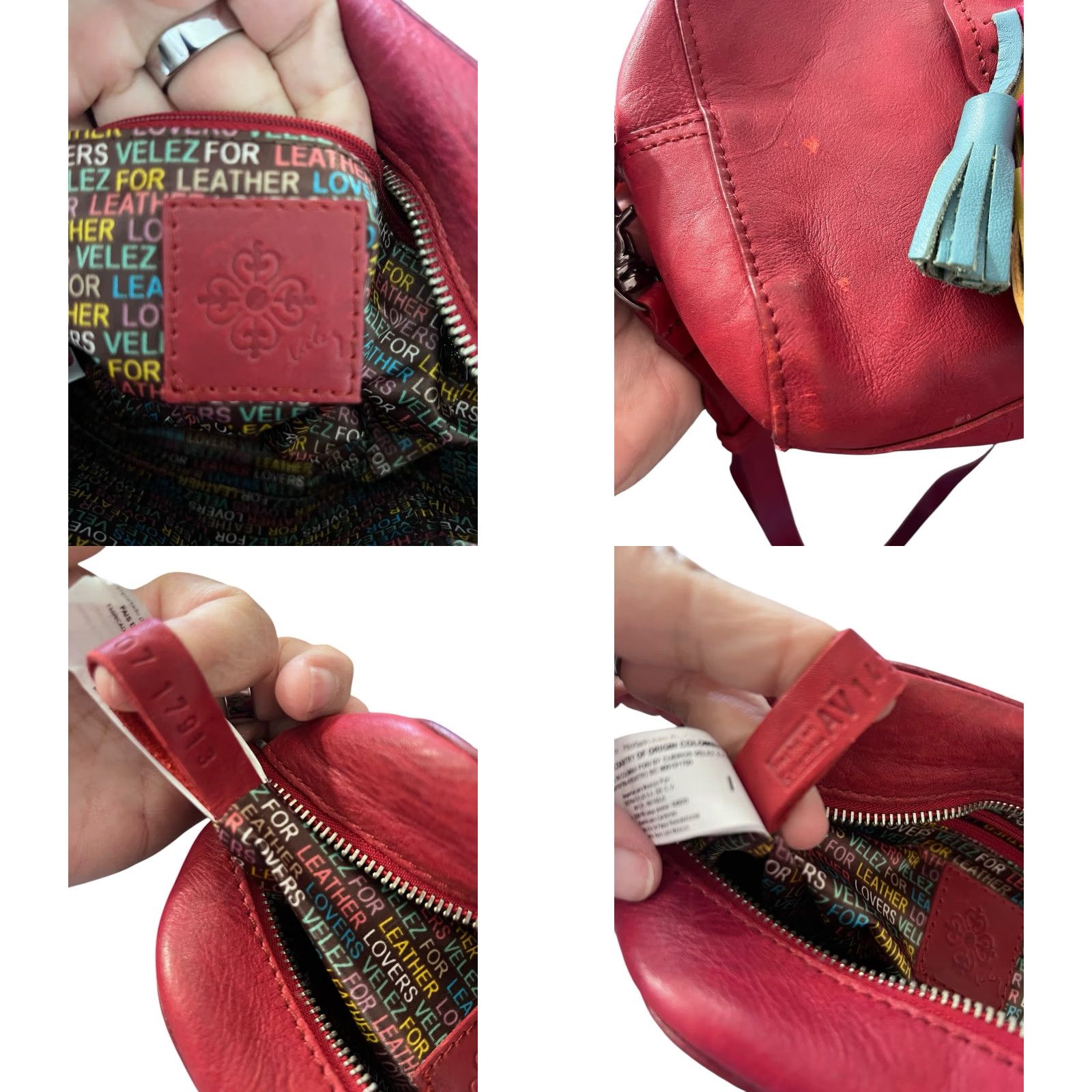 Vintage Velez Leather Handbag Crossbody Red Tassels Adjustable Strap Crossbody Women Medium Red Leather Bag - Velez Size ONE SIZE - 9 Thumbnail