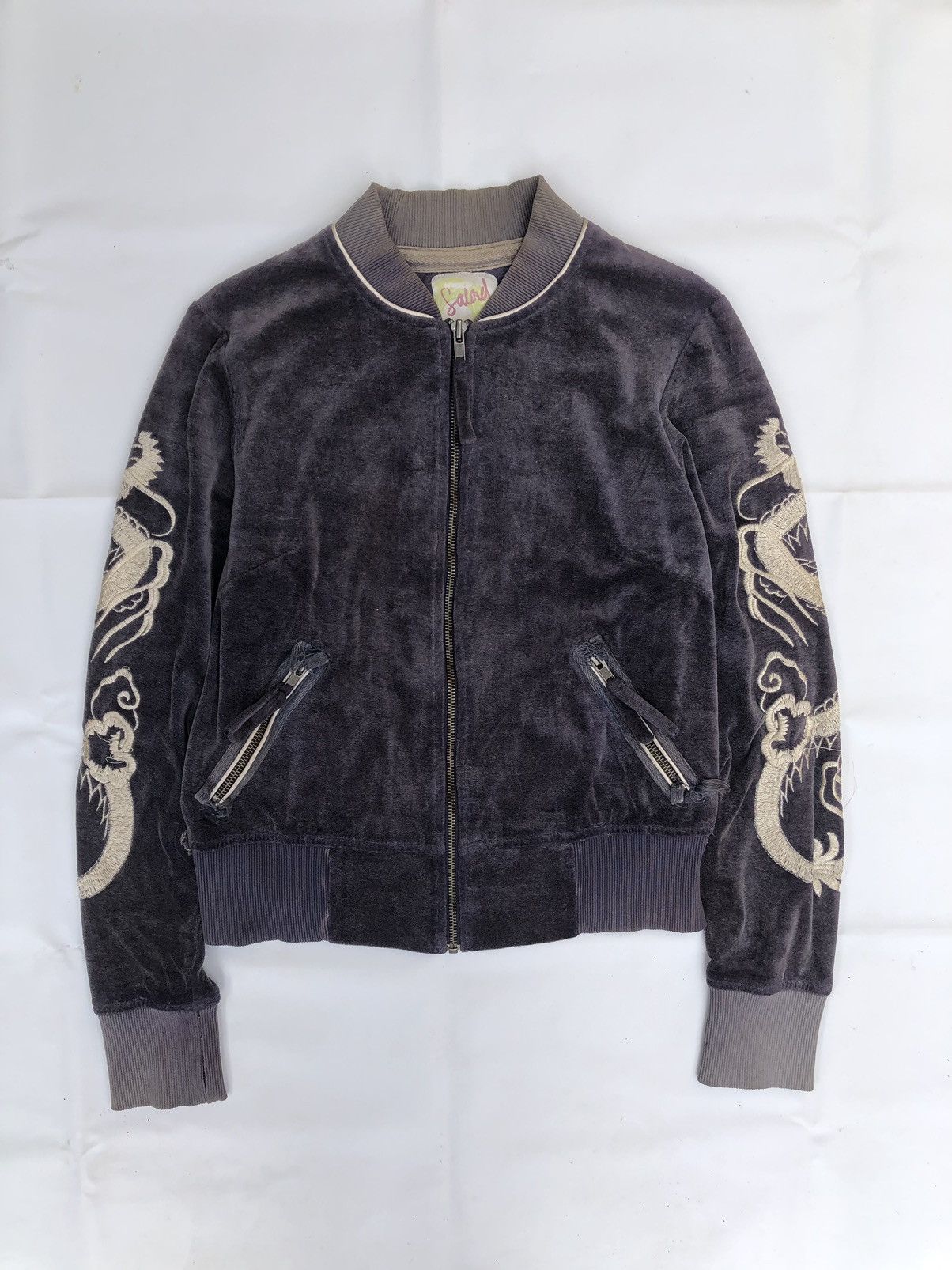 image of Beauty Beast x Hysteric Glamour Vintage Velvet Dragon Embroiderd Jacket in Washed Purple (Size Smal