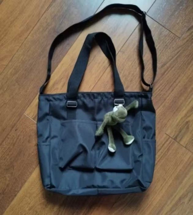 Japanese Brand Black Color Simple Fashion Nylon Tote Bag Size ONE SIZE - 9 Thumbnail