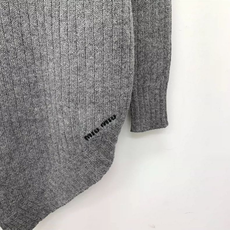 Prada MiuMiu Dark Gray Asymmetric Knit Sweater -2505 Size S / US 4 / IT 40 - 4 Thumbnail