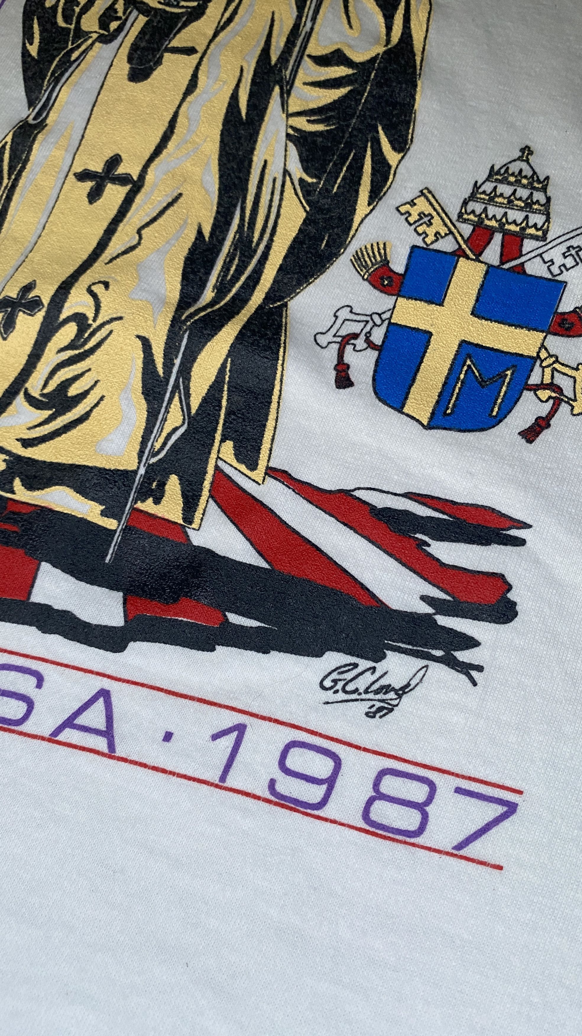 Vintage Vintage 1987 Pope John Paul II USA Tour T-Shirt Size US L / EU 52-54 / 3 - 3 Thumbnail