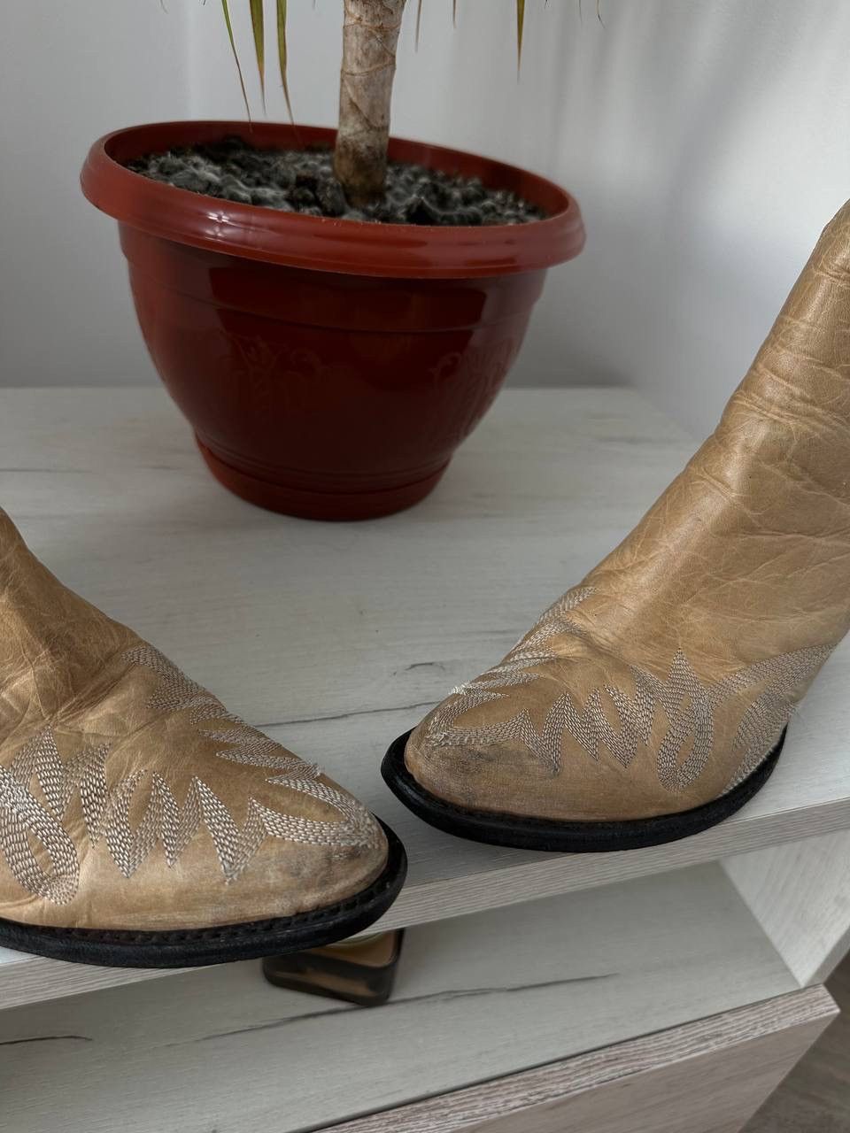 Japanese Brand × Leather × Vintage Vintage Cowboy Beige Western Leather Women’s Boots Size US 8 / IT 38 - 9 Thumbnail