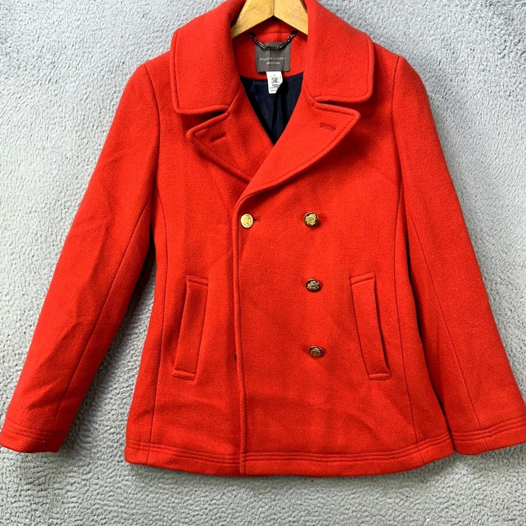 J.Crew J. Crew Stadium Cloth Pea Coat Womens Red Wool Blend Button Pocket Long Sleeve Short Coat Size S / US 4 / IT 40 - 2 Thumbnail