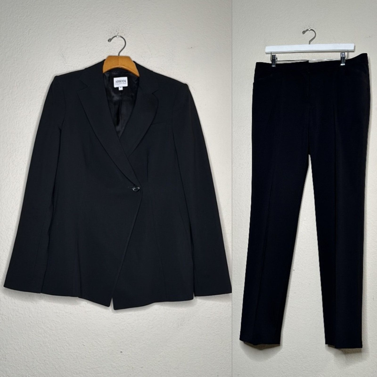 Armani Collezioni VTG Armani Collezioni 100% Wool Tuxedo Pant Suit Black Sz 8 Size M / US 6-8 / IT 42-44 - 7 Thumbnail
