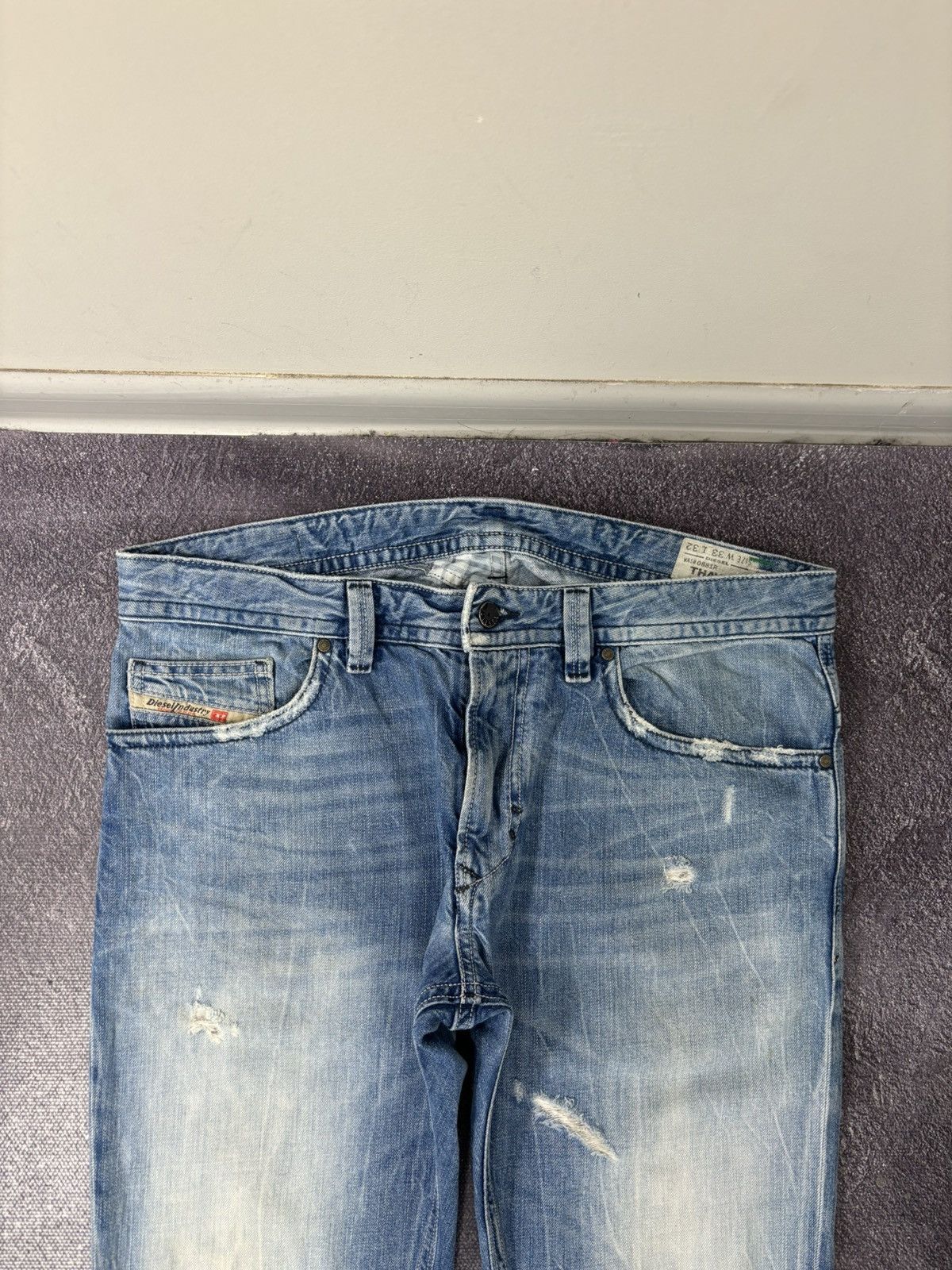 Diesel Vintage Diesel Thavar Y2K Faded Blue Ripped Slim Denim Jeans Size US 33 - 5 Thumbnail