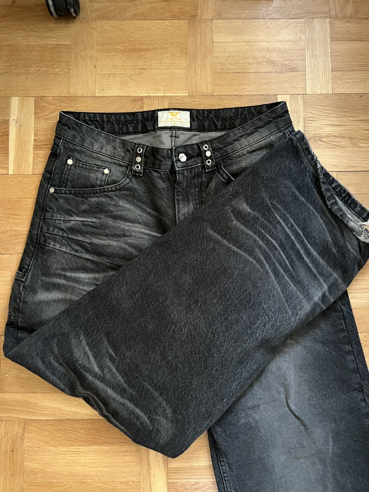 Trendt Vision Black Whisker Denim Jeans Size US 31 - 2 Thumbnail