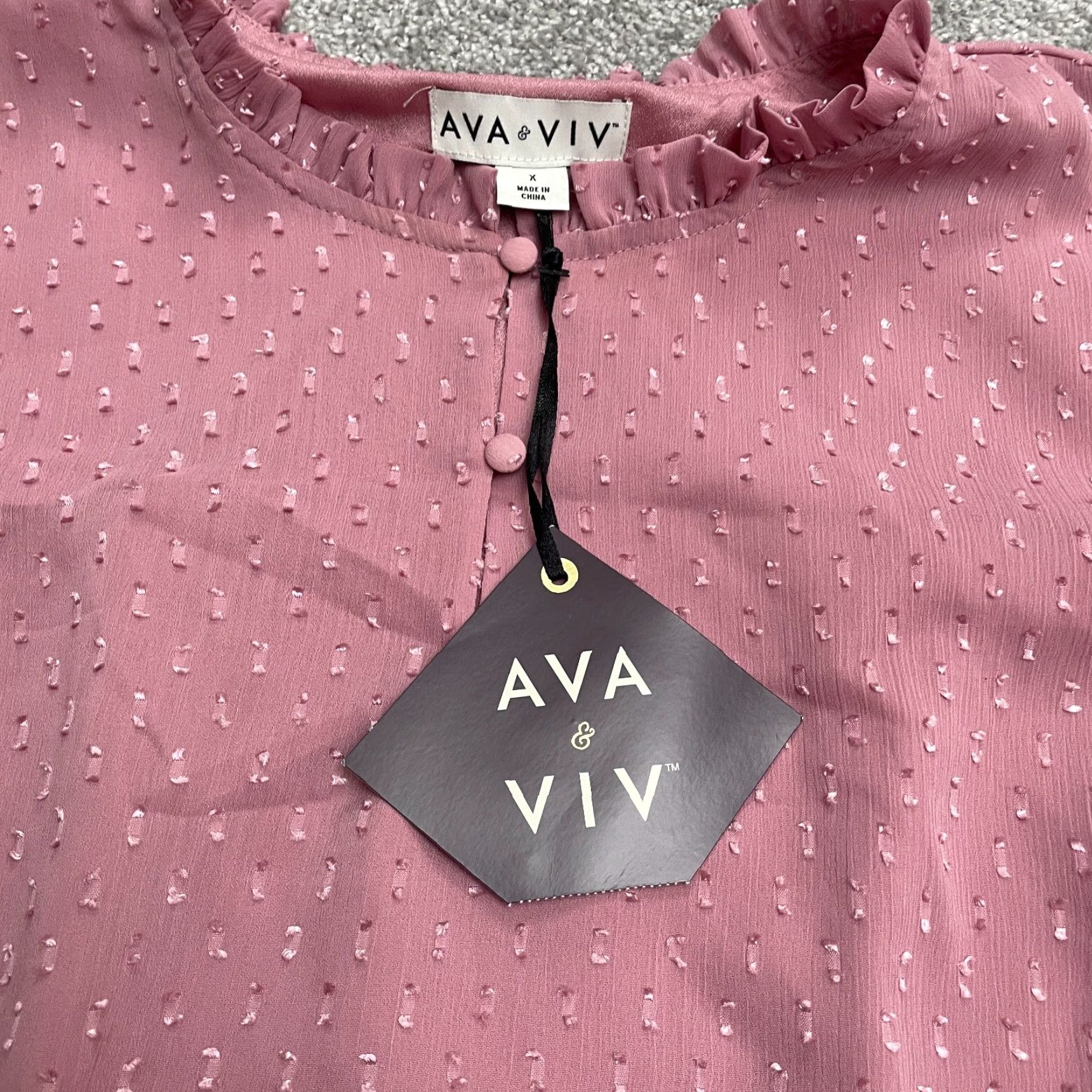Vintage Ava & Viv Blouse Women Pink Swiss Dot Chiffon Crew Neck Bell Sleeve NWT Casual 1X Plus Size XL / US 12-14 / IT 48-50 - 3 Thumbnail