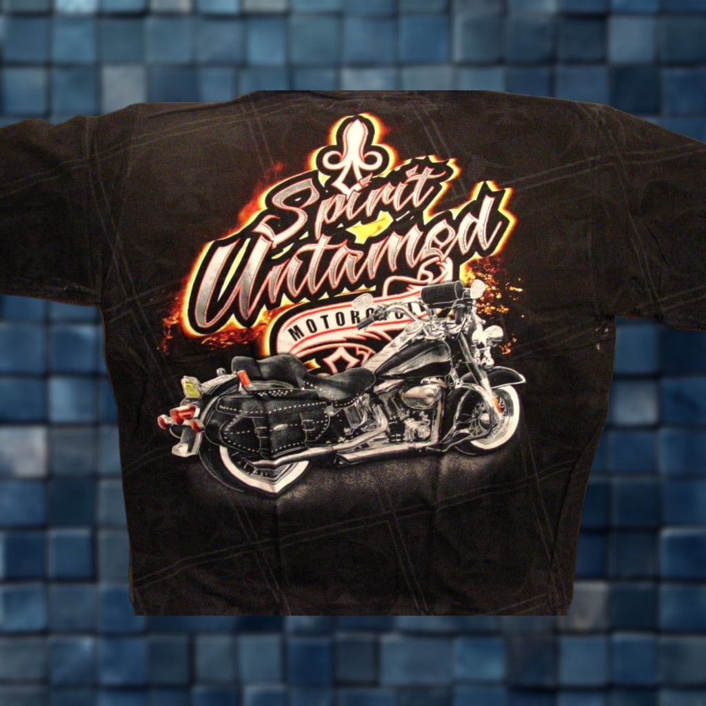 ESPIRIT VINTAGE Motorcycle Spirit Untamed T-Shirt Men XL Black Graphic Tee Biker Motorcycle 2000s Size US XL / EU 56 / 4 - 1 Thumbnail