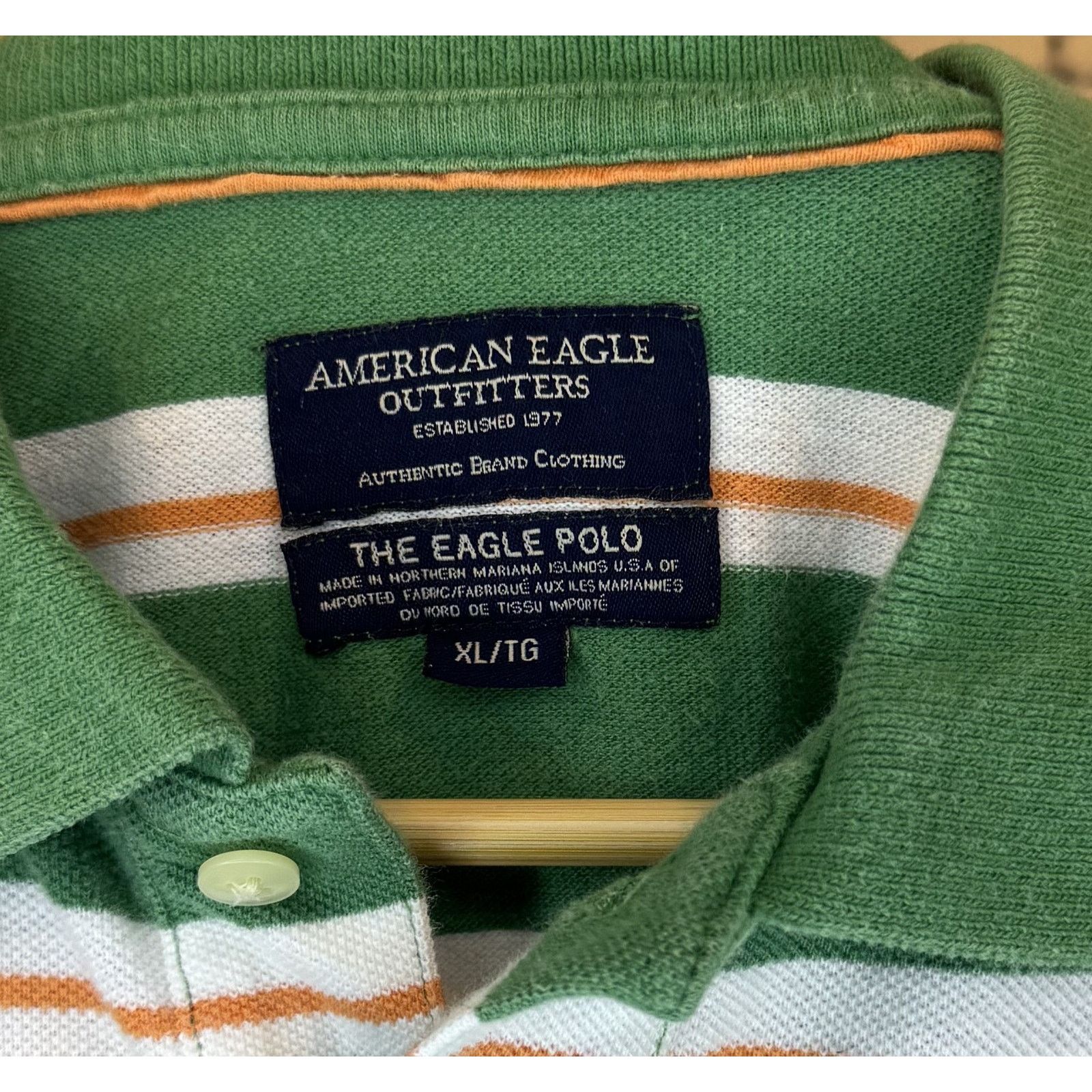 American Eagle Outfitters American Eagle Shirt Green Whit Striped Polo Classic Fit Size US XL / EU 56 / 4 - 3 Thumbnail
