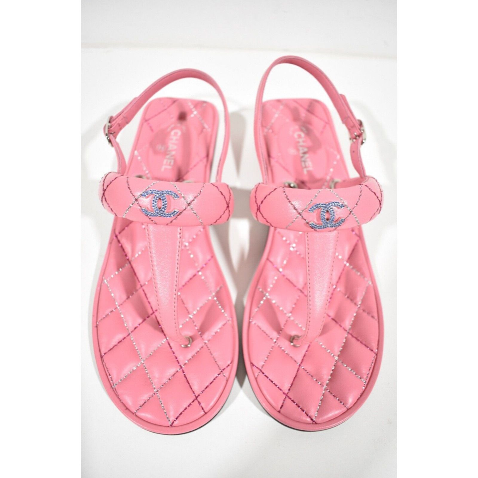 Chanel Chanel 21K Pink Multicolor Leather CC Logo Mule Slide Size US 7 / IT 37 - 7 Thumbnail