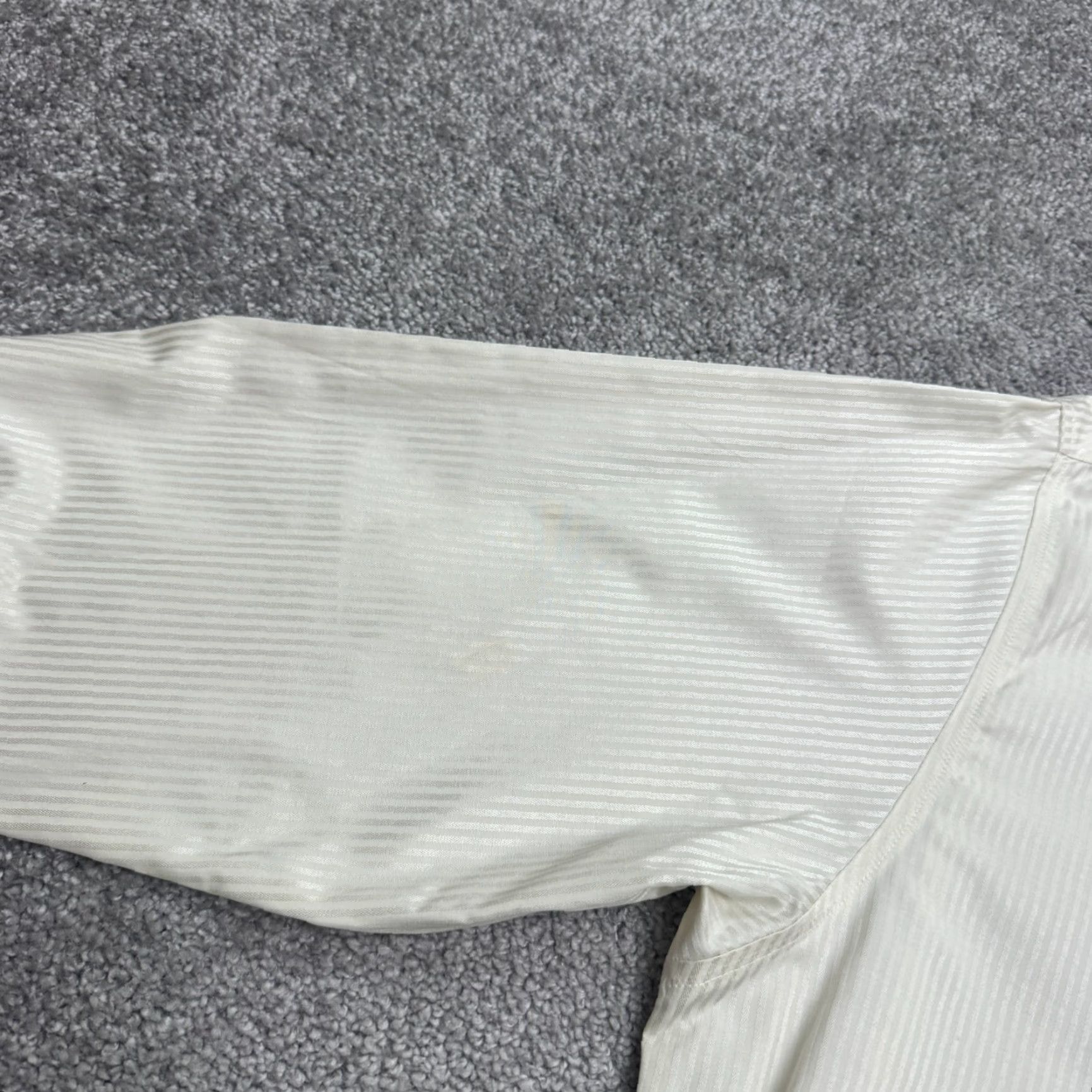 Vintage Parllieni Dress Shirt Mens 17.5 Ivory Striped Cotton Blend Slim Fit Business Casual Work Size 46R - 6 Thumbnail