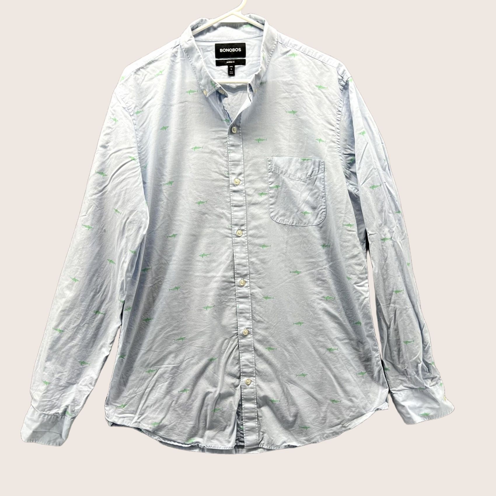 Bonobos VINTAGE Bonobos Shirt Mens XL Long Blue Shark Print Tailored Fit Button Front Casual Size US XL / EU 56 / 4 - 1 Thumbnail