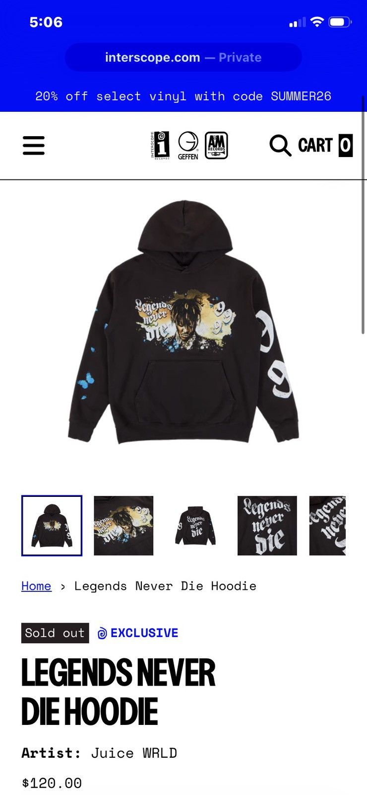 Other Legends Never Die Juice WRLD Hoodie Interscope Records Size US XXL / EU 58 / 5 - 5 Thumbnail