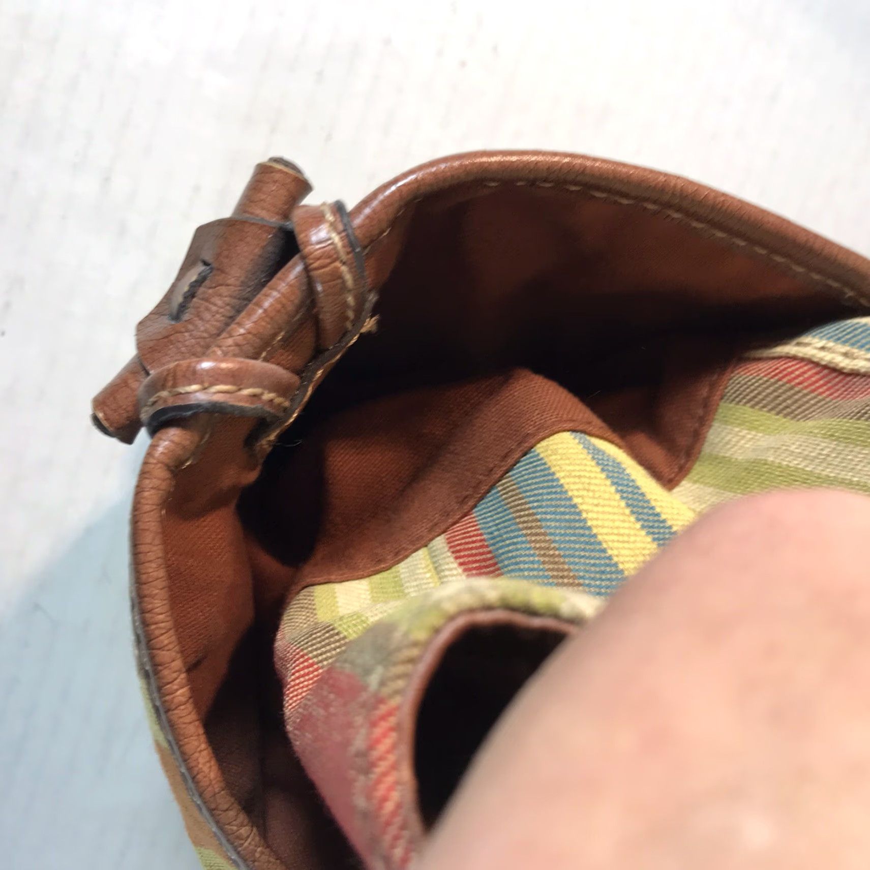Fossil FOSSIL Women Satchel Bag Medium Rainbow Striped Canvas Leather Trim Casual Travel Workwear Size ONE SIZE - 6 Thumbnail