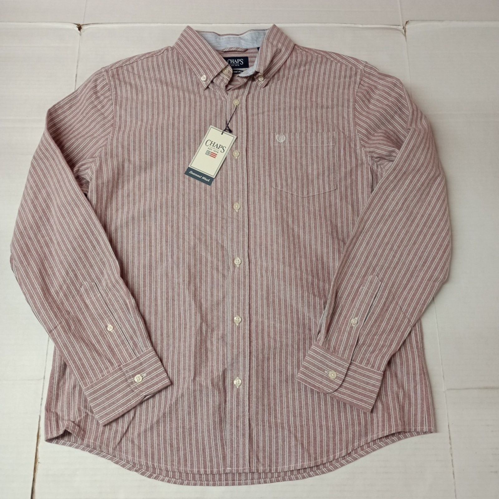 Chaps Chaps Seacoast Oxford Woven Shirt Mens L Pomegranate Striped Size US L / EU 52-54 / 3 - 1 Thumbnail