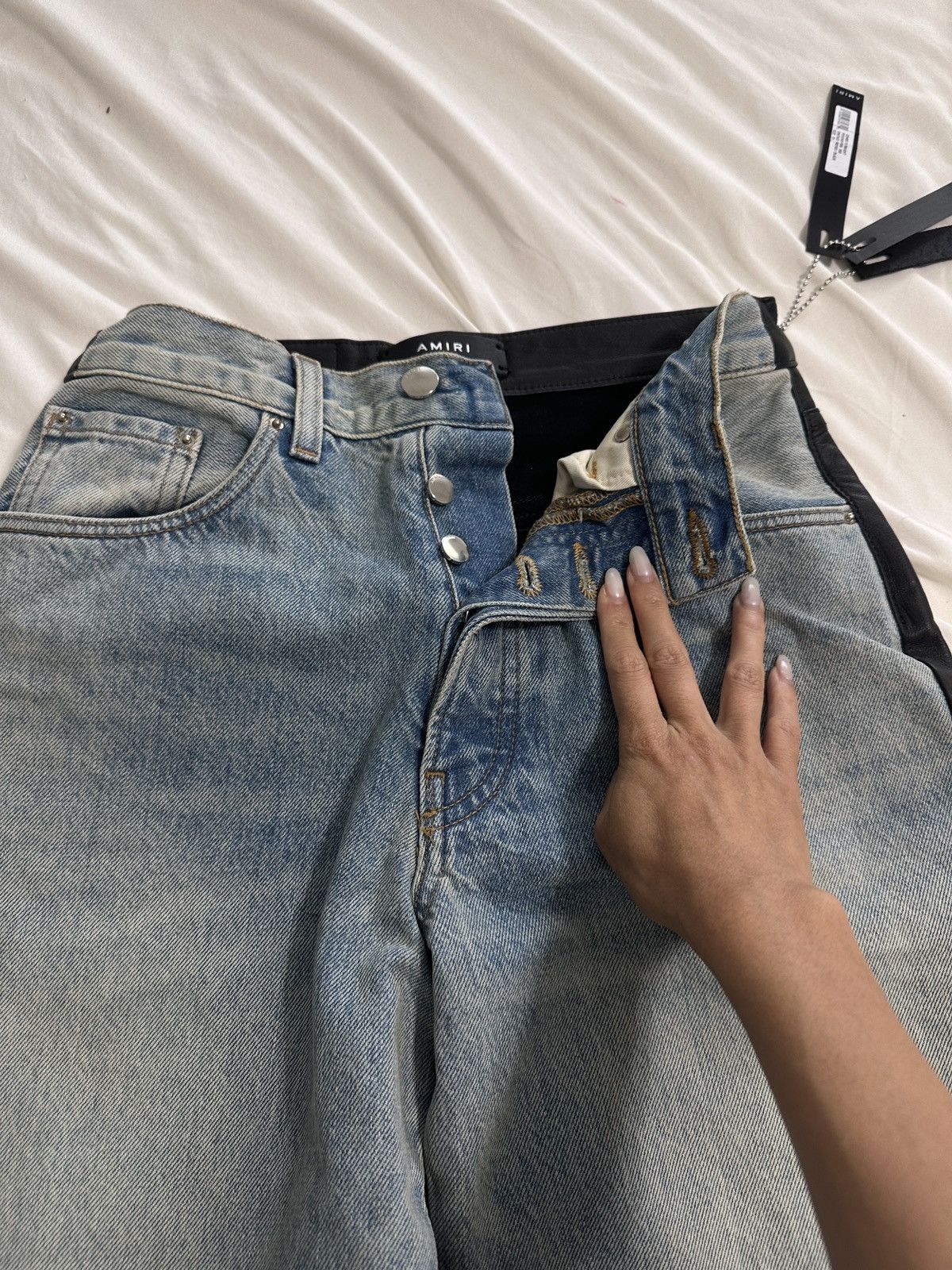 Amiri NWT AMIRI Combo/Panelled Straight-leg Leather Jeans/size 25 Size 25" / US 0 / IT 36 - 3 Thumbnail