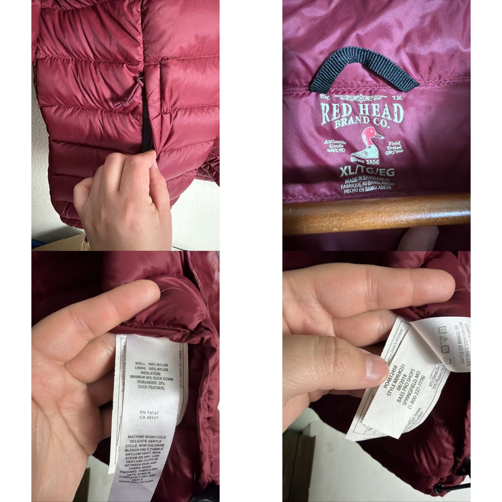 Vintage RedHead Jacket Mens XL Red Full Zip Puffer Down Nylon Shell - Maroon Shell - Men - XL - Red - Puffer Jacket Size US XL / EU 56 / 4 - 8 Thumbnail