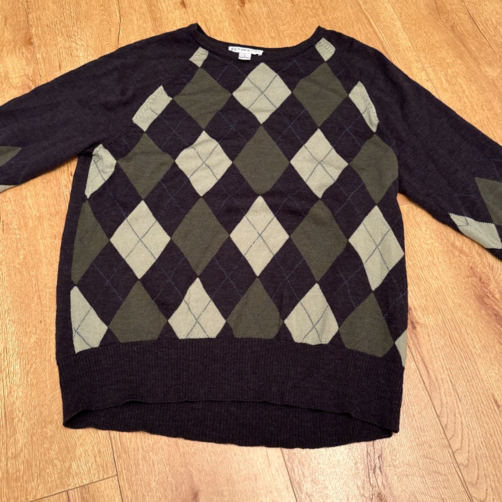 Pendleton Pendleton Sweater Womens Large Grey Green Argyle Merino Wool Preppy Crew Neck Pullover Size L / US 10 / IT 46 - 2 Thumbnail