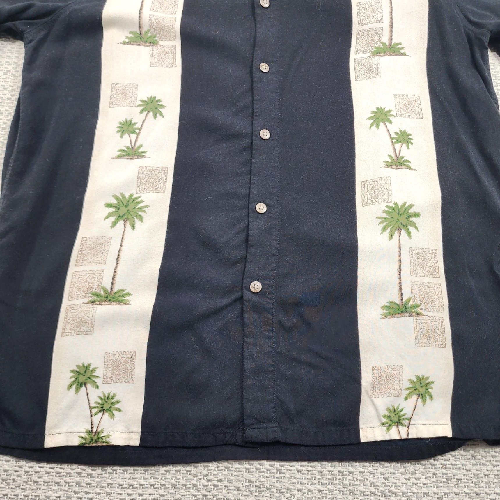 Vintage Batik Bay Hawaiian Shirt Mens M Black Palm Tree Rayon Button-Up Camp Aloha Short Sleeve Tropical Beach Casual Shirt Size US M / EU 48-50 / 2 - 5 Thumbnail