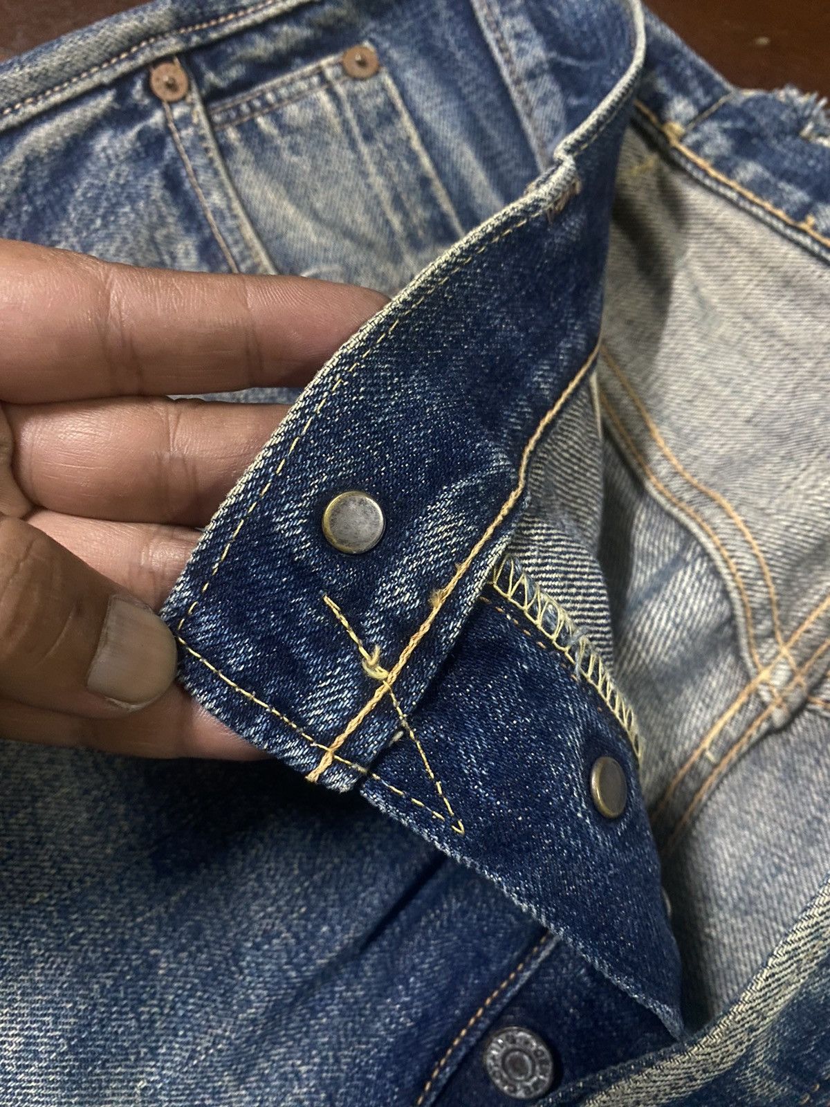 Denime Vintage 90s DENIME Japan Selvedge Distressed patch leather Size US 34 / EU 50 - 13 Thumbnail