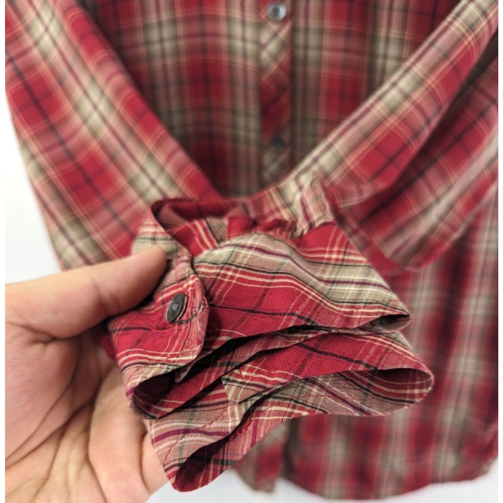 J. Jill J Jill Blouse Shirt Women’s Small Red Tartan Plaid Long Sleeve Button Up Rayon Size S / US 4 / IT 40 - 2 Thumbnail