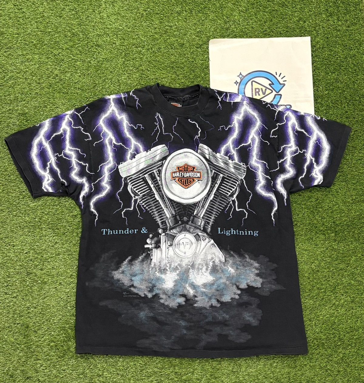 Harley Davidson VINTAGE RARE CLASSIC HARLEY DAVIDSON AOP LIGHTNING TEE Size US XXL / EU 58 / 5 - 1 Thumbnail